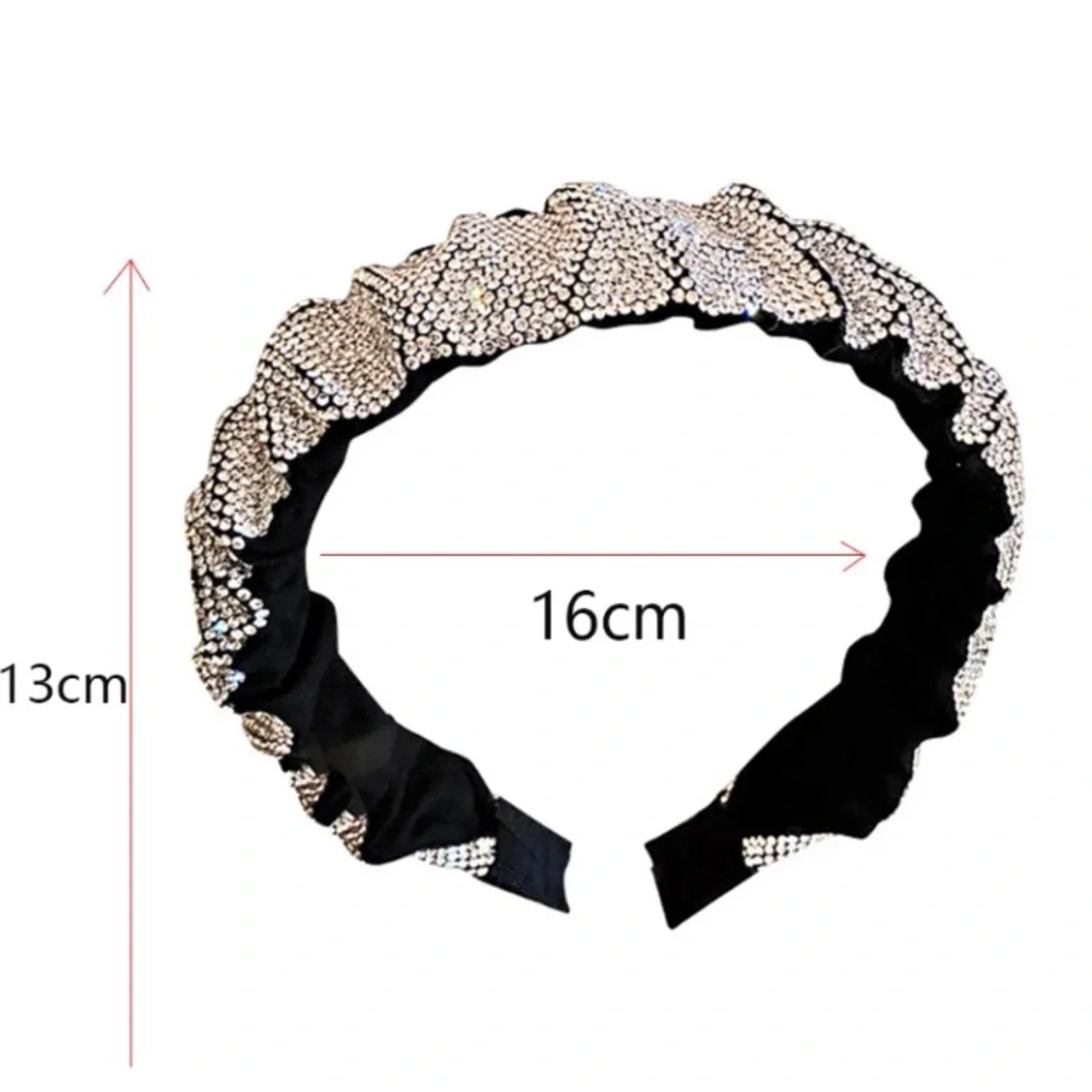🌟 Rhinestone Crystals Black Silver Headband